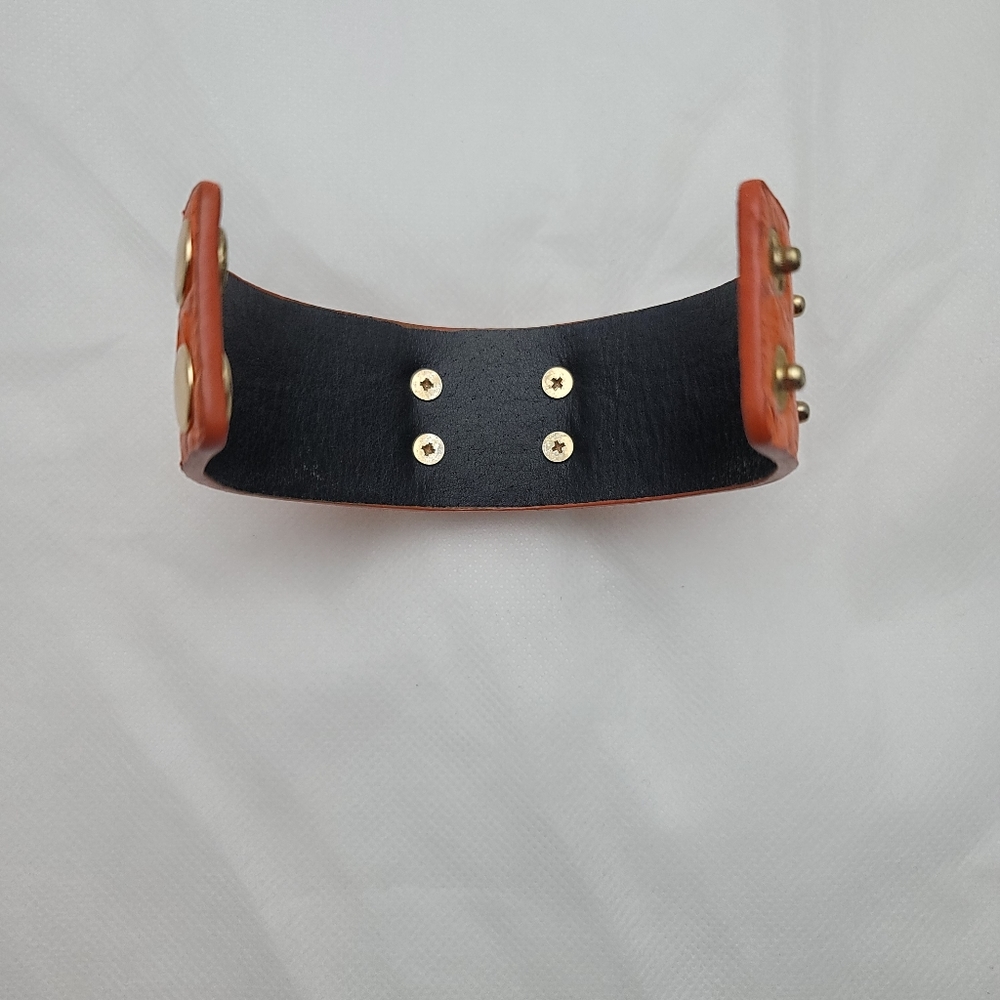 Faux Alligator Gold Stud Medor Style Bracelet - Picture 4 of 5